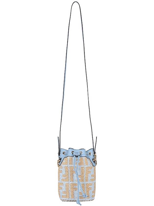 Mon Tresor FF Logo Raffia Small Bucket Bag Blue - FENDI - BALAAN 4