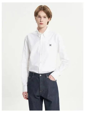 Men s Button Down Casual Shirt Blouse Southern Gray Foxhead Patch Oxford White Domestic Product - MAISON KITSUNE - BALAAN 1