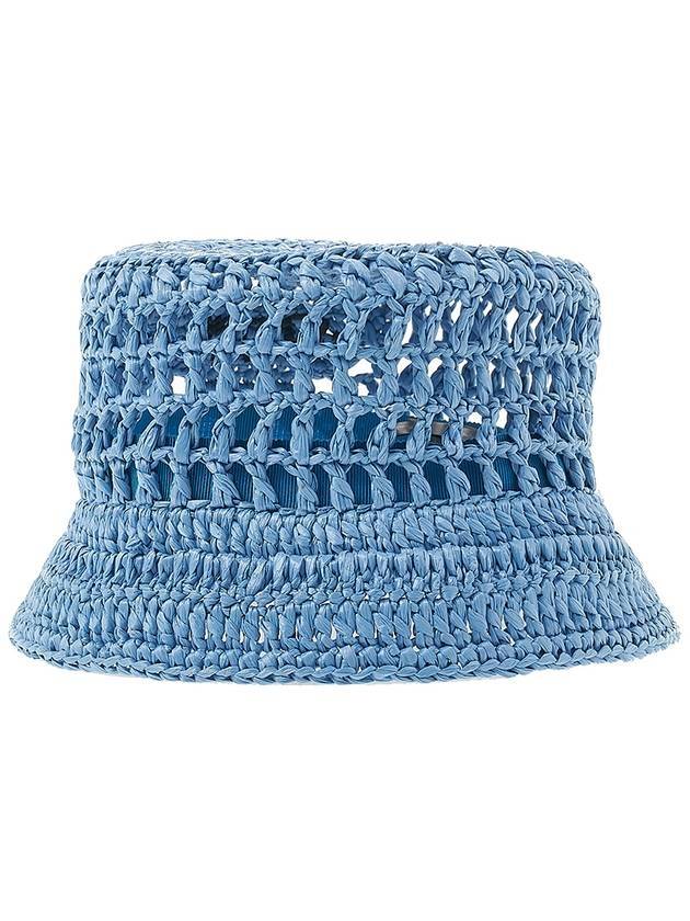 Embroidered Logo Raffia Bucket Hat Blue - PRADA - BALAAN 5