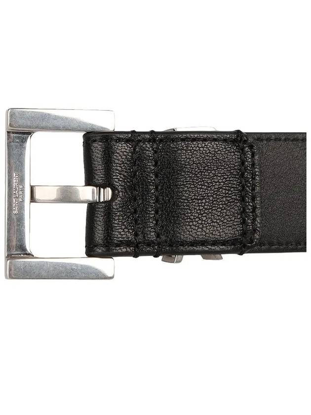 Silver Hardware Monogram Buckle Leather Belt Black - SAINT LAURENT - BALAAN 4