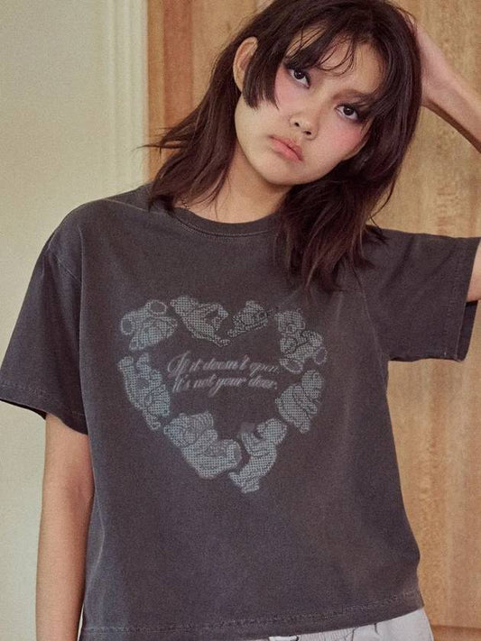 Heart Bear Pigment Crop Short Sleeve T Shirt Smoke Black - CPGN STUDIO - BALAAN 2