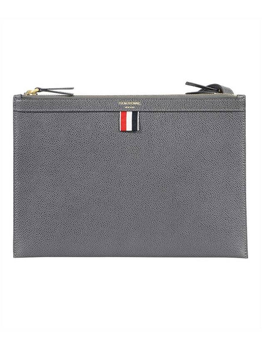 Pebble Grain Leather Double Zipper Cross Bag Dark Gray - THOM BROWNE - BALAAN.