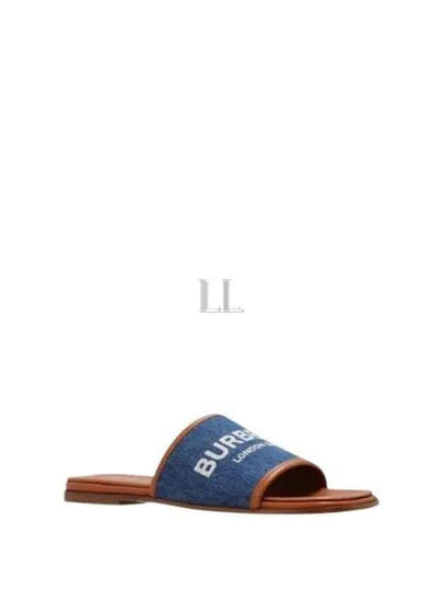 Logo Print Denim Slipper Sandals Blue - BURBERRY - BALAAN 2