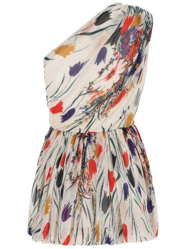 Floral Printing One Shoulder Mini Dress Multi - SAINT LAURENT - BALAAN 3