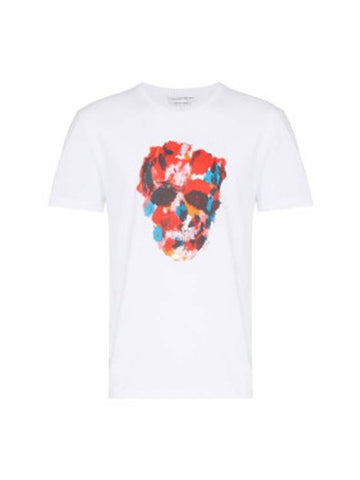 Paint Splatter Skull Short Sleeve T-Shirt White - ALEXANDER MCQUEEN - BALAAN 1