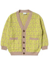 Kids FF Logo V-Neck Cardigan Yellow - FENDI - BALAAN 3