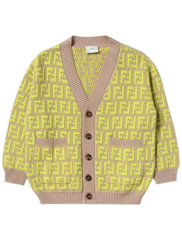 Kids FF Logo V-Neck Cardigan Yellow - FENDI - BALAAN 2