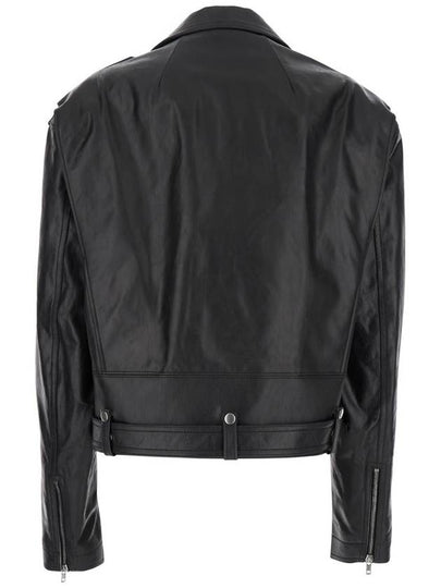 'Jumbo' Black Cropped Jacket With Notched Revers And Waist Belt In Leather Woman - RICK OWENS - BALAAN 2