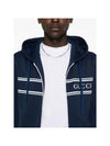 Logo Stripe Print Zip Up Hoodie Midnight Blue - GUCCI - BALAAN 6