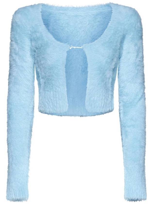 La Maille Neve Manches Longues Fluffy Charm Logo Cardigan Blue - JACQUEMUS - BALAAN 1