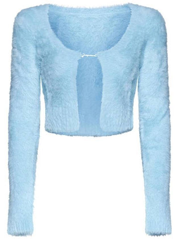 La Maille Neve Manches Longues Fluffy Charm Logo Cardigan Blue - JACQUEMUS - BALAAN 1