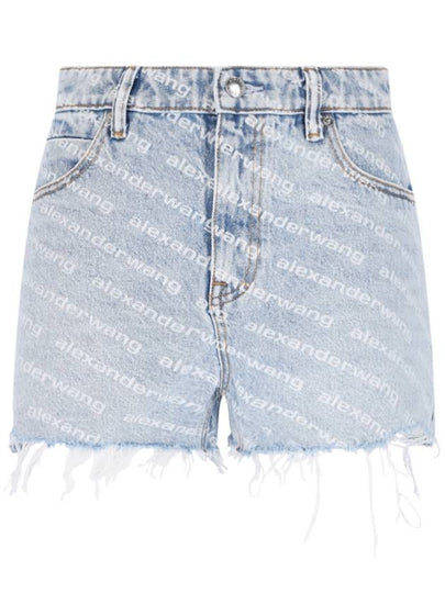 All-Over Logo Bite High Waist Denim Shorts Blue - ALEXANDER WANG - BALAAN 2