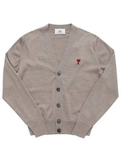 Red Heart Logo Merino Wool Cardigan Beige - AMI - BALAAN 2