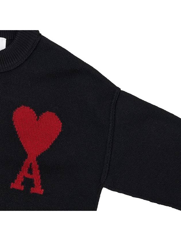 Intarsia Big Heart Logo Wool Knit Top Black - AMI - BALAAN 5