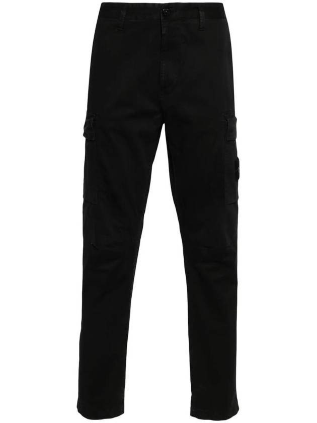 Stretch Organic Broken Twill Cotton Old Effect Straight Pants Black - STONE ISLAND - BALAAN 1