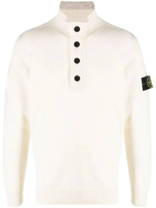 Wappen Patch Half Button Knit Top Ivory - STONE ISLAND - BALAAN.