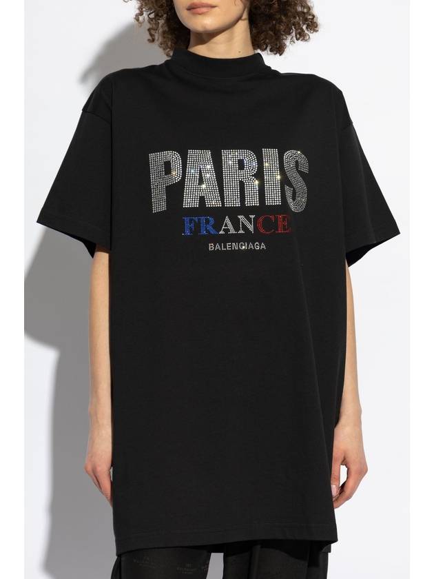 Paris Strass Oversized Short Sleeve T-Shirt Black - BALENCIAGA - BALAAN 4