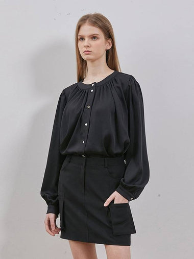 Shirring Round Blouse Black - RYUL+WAI: - BALAAN 1