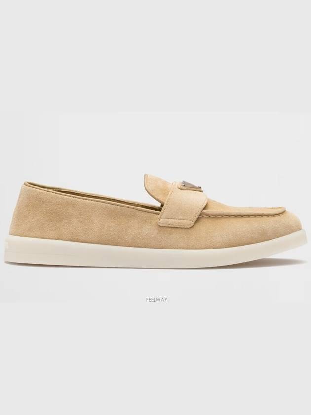 Triangle Logo Suede Leather Loafers Beige - PRADA - BALAAN 6