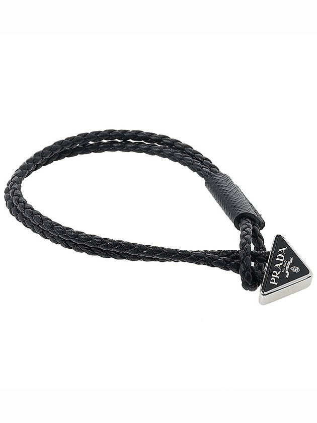 Nappa Braided Triangle Logo Bracelet Black - PRADA - BALAAN.