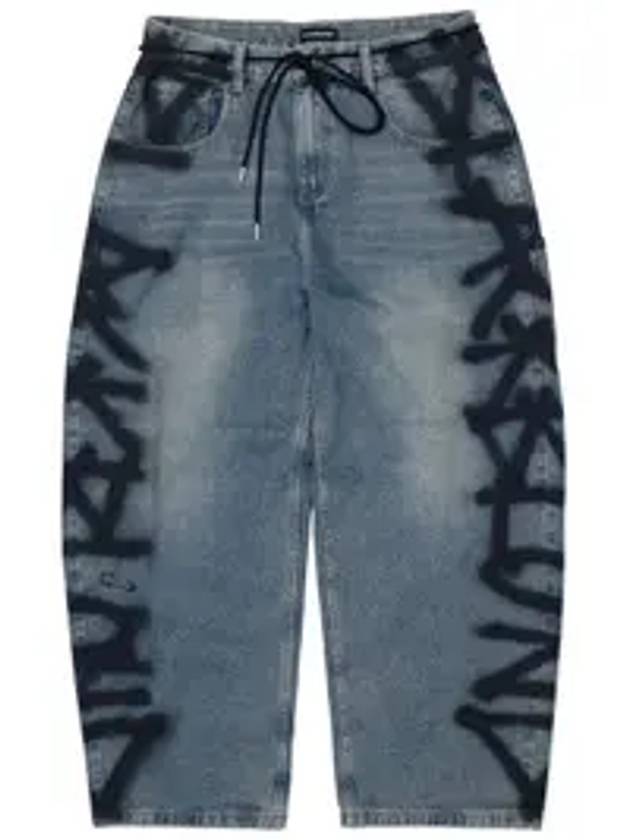 Side Sprayed Custom Denim Pants Vintage Blue - BLACKBLOND - BALAAN 1