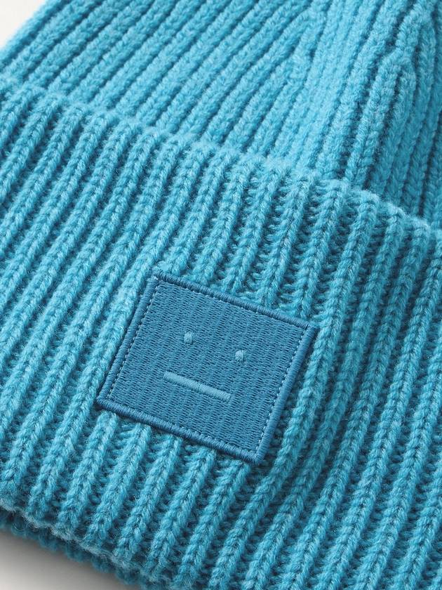 Face Patch Ribbed Wool Beanie Blue - ACNE STUDIOS - BALAAN 7