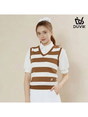 V-neck Striped Knit Vest DE2WSV241CM - DUVIK - BALAAN 1