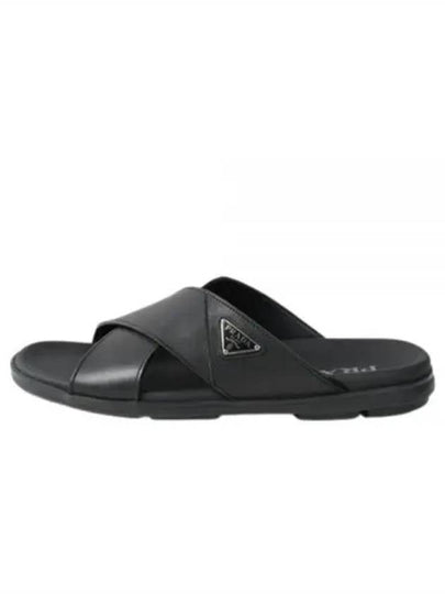 Crisscross Leather Slide Slippers Black - PRADA - BALAAN 2