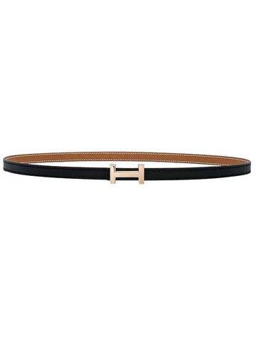 Women's Focus Buckle Reversible Leather Belt Black Rose Gold - HERMES - BALAAN 1