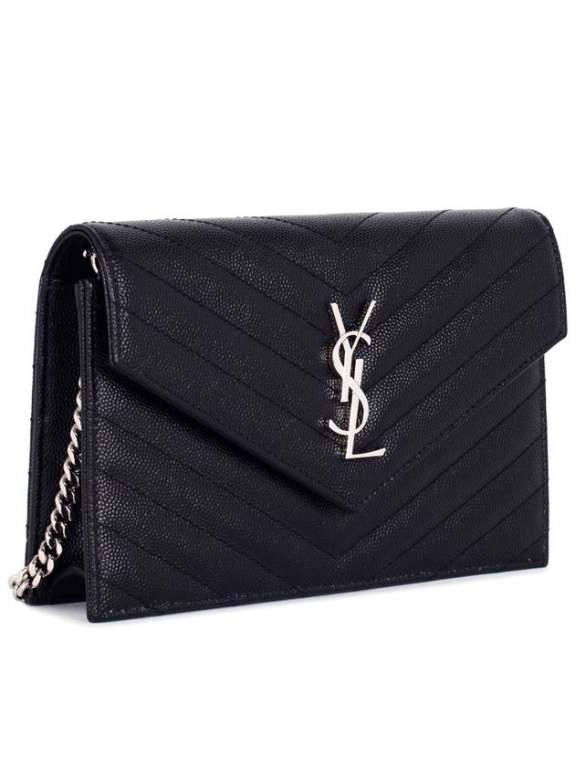 Cassandre Matelasse Envelope Chain Cross Bag In Grain de Poudre Embossed Leather Noir - SAINT LAURENT - BALAAN 3