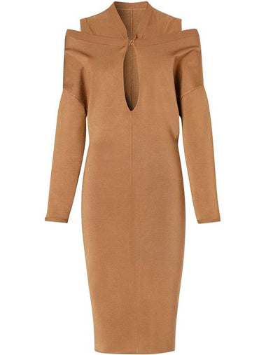 Cutout Detail Knit Midi Dress Brown - BURBERRY - BALAAN 1