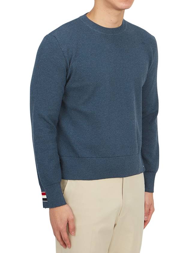 Textured Back Stripe Crewneck Cotton Knit Top Dark Blue - THOM BROWNE - BALAAN 4