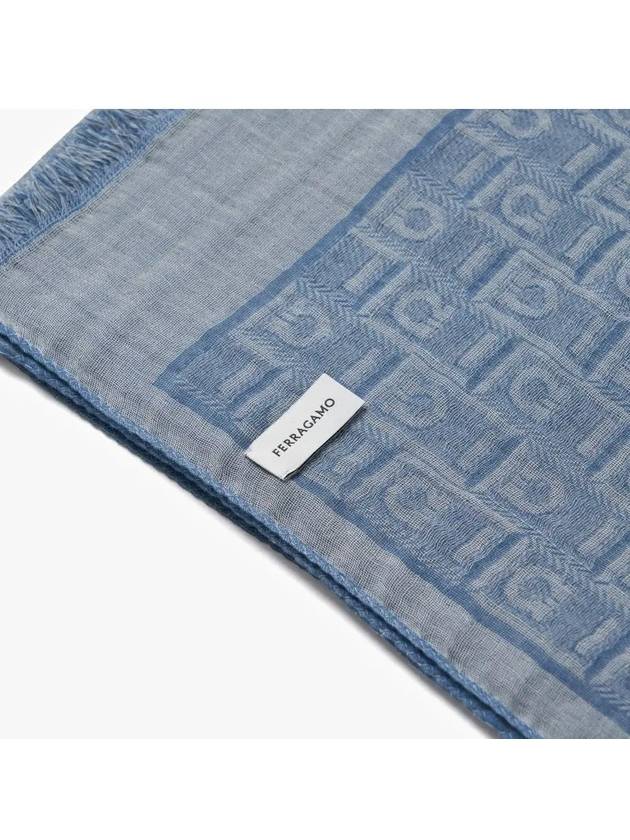 Gancini Monogram Print Stole Scarf Blue - SALVATORE FERRAGAMO - BALAAN 4