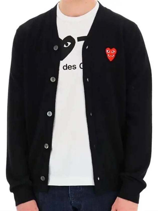 Double Heart Logo Wool Cardigan Black P1N076 F - COMME DES GARCONS - BALAAN 1