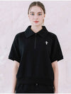 Women's Hank Logo Half Zip Up Short Sleeve T-Shirt Black - MACASITE - BALAAN 3