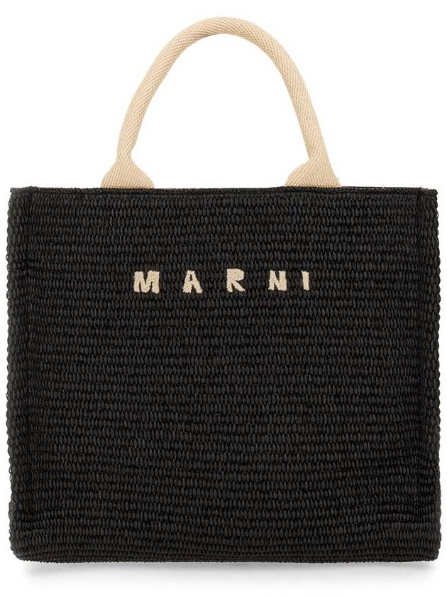 Small Raffia East West Tote Bag Black - MARNI - BALAAN 3