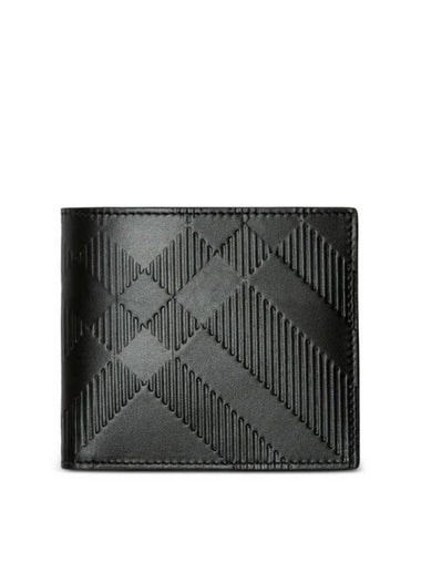 Embossed Check Bifold Half Wallet Black - BURBERRY - BALAAN 1