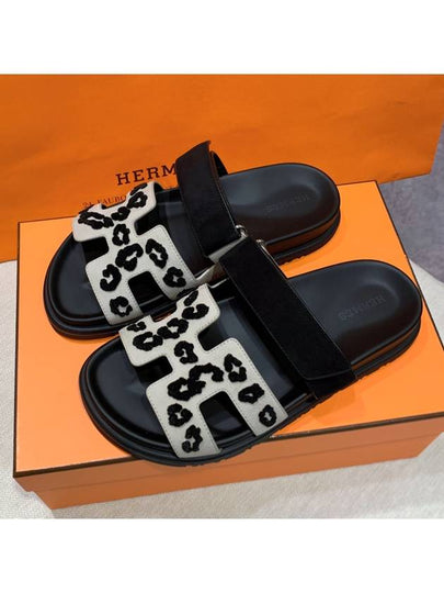 Women s Chypre Sandals Suede Goatskin Leopard Gray - HERMES - BALAAN 2