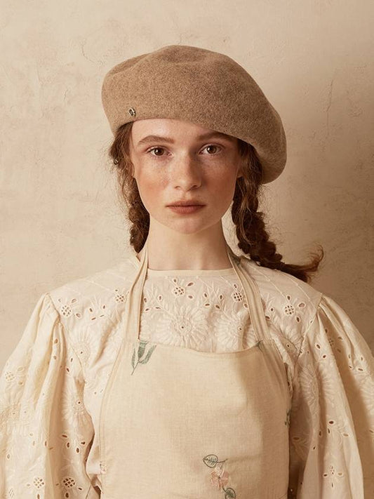 Dramatic wool beret m?lange beige - BROWN HAT - BALAAN 1