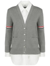 Women's Cotton Pointelle Cable Knit Short Sleeve Cardigan Light Grey - THOM BROWNE - BALAAN 1