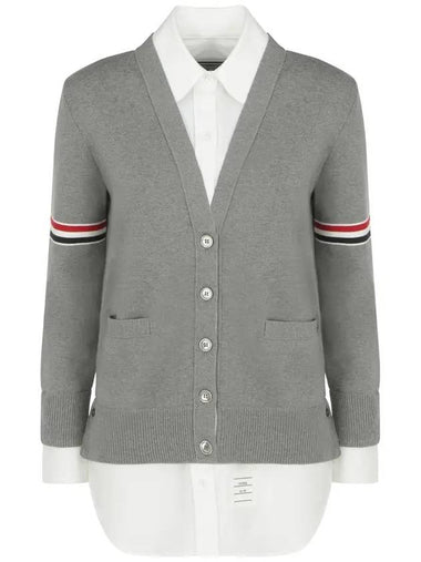 Women's Cotton Pointelle Cable Knit Short Sleeve Cardigan Light Grey - THOM BROWNE - BALAAN 1