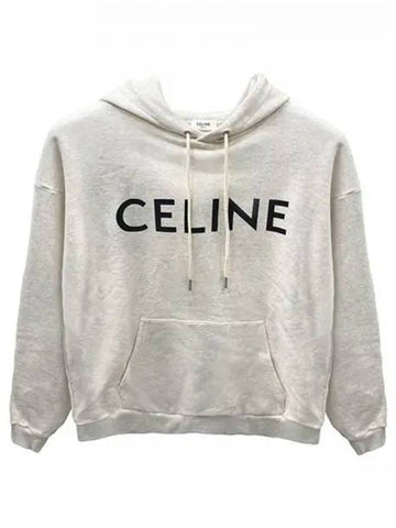 Logo pleated loose hooded t shirt cream men s 270380 - CELINE - BALAAN 1