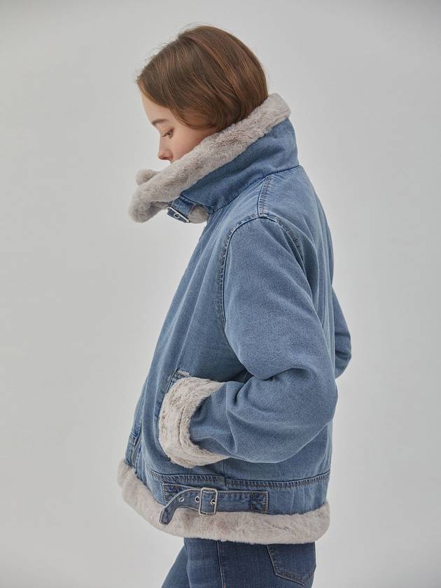 Women's Mink Eco Fur Denim Jacket Indigo - RYUL+WAI: - BALAAN 4