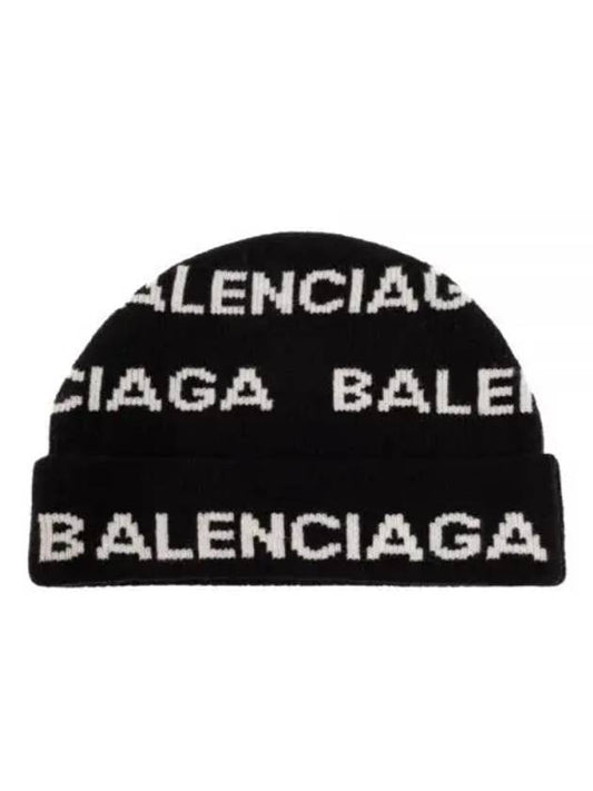 Intarsia Knit Wool Blend Beanie Black - BALENCIAGA - BALAAN 2