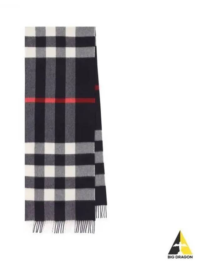 Fringed Checked Cashmere Scarf Navy - BURBERRY - BALAAN 2