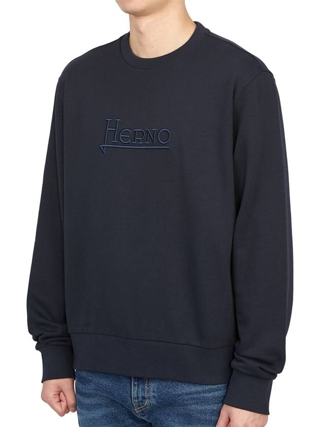 embroid logo crew neck sweatshirt navy - HERNO - BALAAN 3
