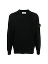 Regular Fit Crew Neck Wool Knit Top Black - STONE ISLAND - BALAAN 2