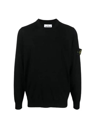 Regular Fit Crew Neck Wool Knit Top Black - STONE ISLAND - BALAAN 2