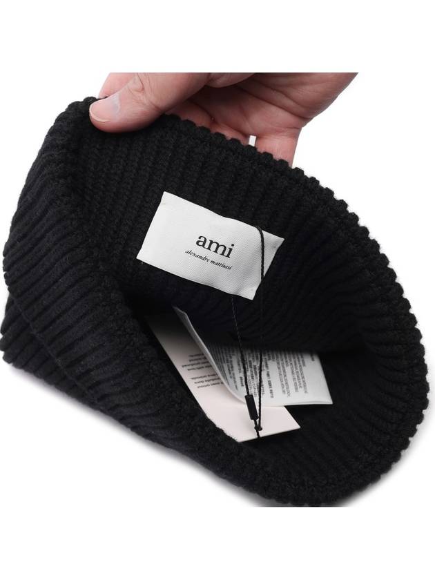 Heart Logo Wool Beanie Black - AMI - BALAAN 7