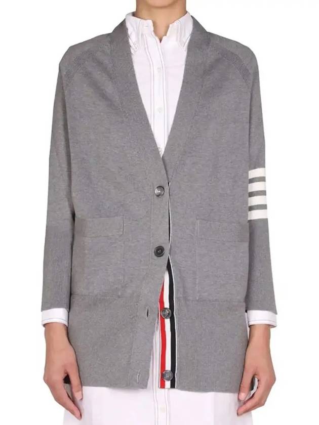 Stitched Cotton 4 Bar Cardigan Grey - THOM BROWNE - BALAAN 5